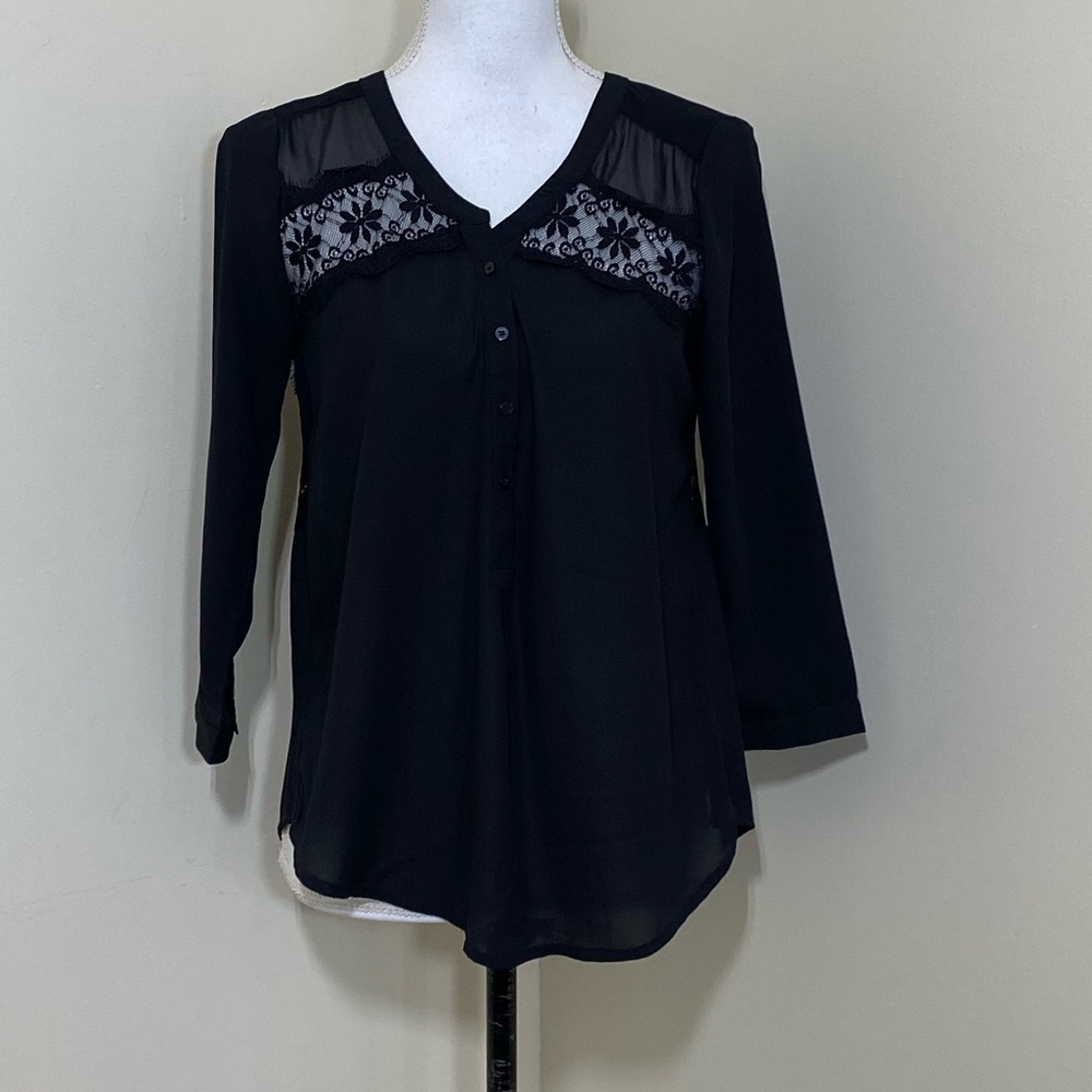 AMERICAN EAGLE OUTFITTERS || Womens Black Chiffon 3/4 Sleeve Blouse Sz S